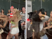 Mujeres sexys disfrazadas tienen una aterradora pelea de gatas en una fiesta de Halloween, mira el video
