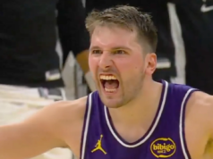 Luka Doncic no pudo marcar tras un brillante pase desde toda la cancha de Rui Hachimura