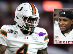 La estrella de Indiana reacciona al golpe de su compañero de equipo de los Hoosiers, Mark Fletcher Jr.