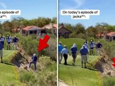 John Daly sufre una divertida caída en un campo de golf después de realizar un tiro, captado en video